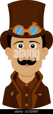 A man in an unusual stylish steampunk suit. Vector illustration with a person on a white isolated background. Stock Vector