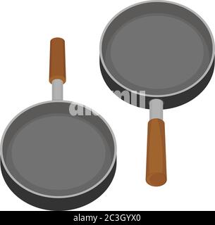 A set of two frying pans on a white isolated background. Vector set of kitchen utensils. Stock Vector