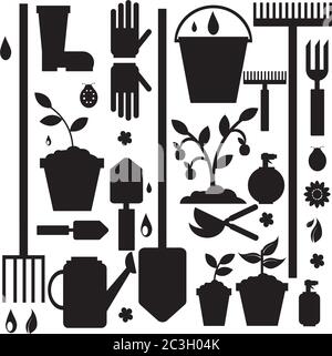 Set of gardening items on white background illustration Stock Vector ...