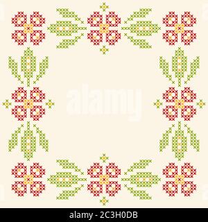 Floral frame for cross-stitch embroidery in Ukrainian traditional ethnic  style. Red and green, vector illustration Stock Vector Image & Art - Alamy