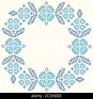 Ethnic cross stitch frame & borders pattern set Stock Vector