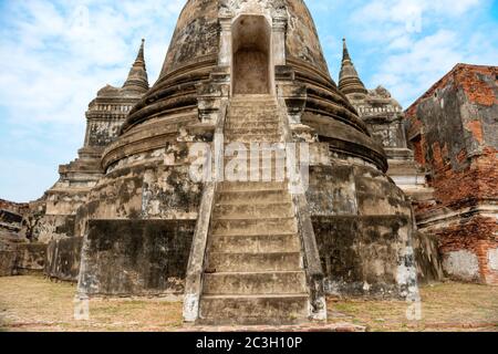 View of old stone staircase in ruins of historical building Stock Photo