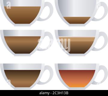 A Cup of tea and coffee in a mug, side view. Vector illustration of tea or coffee drink in section. Stock Vector