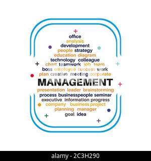 Word cloud concept illustration in the form of management droplets, isolated on white background. Abstract icon set. Poster, banner, brochure design. Stock Vector