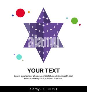 Purple star pattern design from bars on white background. There are colorful circles around. Design that gives a sense of space. Poster, banner, broch. Stock Vector