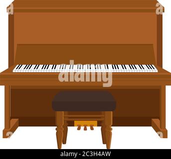 Piano and high chair. Vector illustration of a musical instrument on a white isolated background. Stock Vector