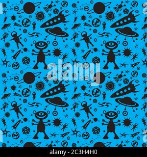 Large space vector set on a white isolated background. Seamless pattern. Stock Vector