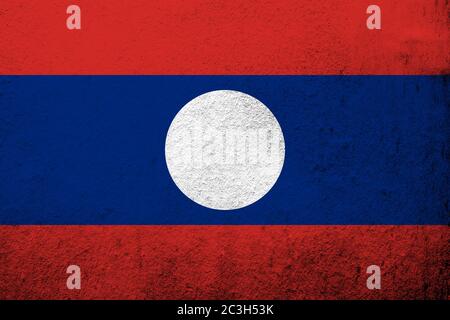 The Lao People's Democratic Republic (Laos) National flag. Grunge background Stock Photo