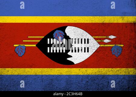 The Kingdom of Eswatini (Swaziland) National flag. Grunge background Stock Photo