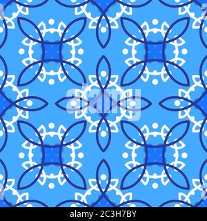 Portuguese azulejo tiles. Encaustic seamless patterns, prints. Stock Vector