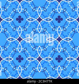 Portuguese azulejo tiles. Encaustic seamless patterns, prints. Stock Vector