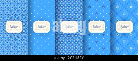 Portuguese azulejo tiles. Encaustic seamless patterns, prints. Stock Vector