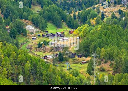 Alpine village, pine woods, Switzerland, Zermatt Stock Photo