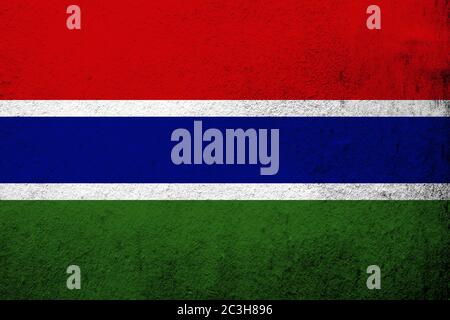 The Republic of The Gambia National flag. Grunge background Stock Photo