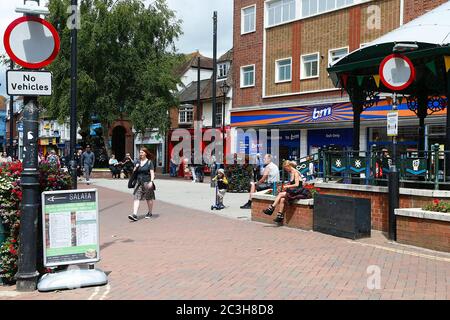 Ashford, Kent, UK. 20 June, 2020. Following the announcement by the government that non essential shops can open, the Ashford town centre high street appears busier than it has in the past few months of the Coronavirus pandemic during the first weekend of shops opening. Photo Credit: Paul Lawrenson/Alamy Live News Stock Photo