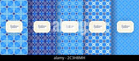 Portuguese azulejo tiles. Encaustic seamless patterns, prints. Stock Vector