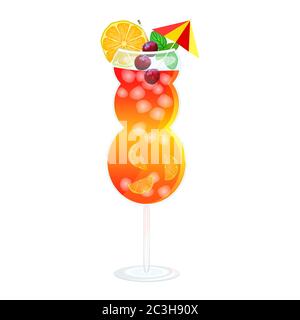 Mai Tai cocktail isolated on white background. Mai Tai Day. Glass with tropical alcohol beverage. Colorful summer drink icon.Stock vector illustration Stock Vector