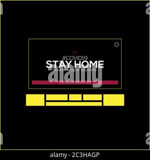Stay at home. Survive. Yellow lines and television stay at home on black background. Protected from coronavirus. Stock Vector