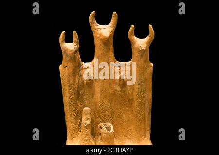 Leiden, The Netherlands - JAN 04, 2020: a terracotta figurine of the holy bull gods from ancient Cyprus. Stock Photo