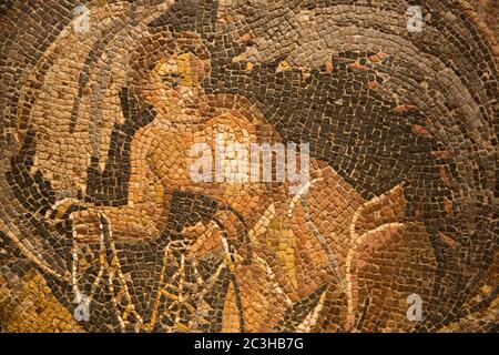 Leiden, The Netherlands - JAN 04, 2020: closeup of old mosaic art from the ancient roman empire. Stock Photo