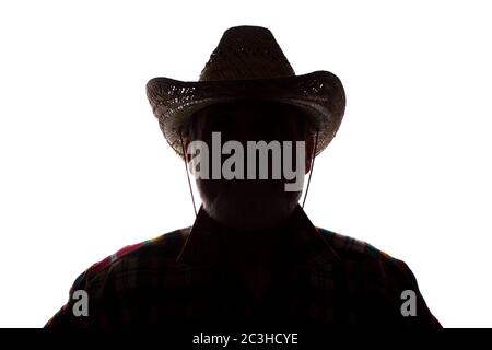 Portrait Of A Old Man In A Cowboy Hat With Feather With Beard Front View Dark Isolated Silhouette Stock Photo Alamy