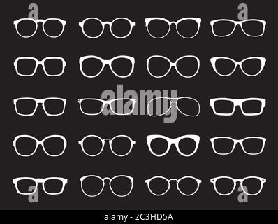 White glasses icons on black background, Outline Illustration. Stock Vector