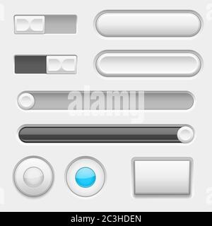Gray web buttons. Push buttons and sliders Stock Vector