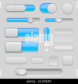Gray web buttons with blue design elements Stock Vector