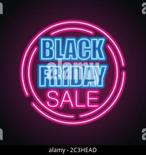 black friday day sale with neon sign effect for black friday day event. vector illustration Stock Vector