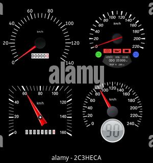 Speedometers. Black various scales of vehicles Stock Vector