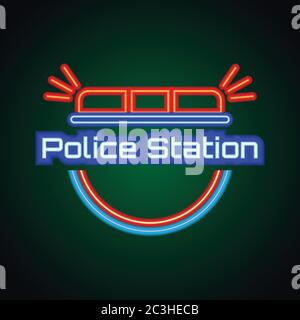 police station neon sign effect for police station office. vector illustration Stock Vector