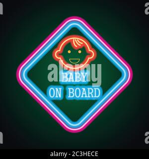 baby on board with neon light effect. vector illustration Stock Vector