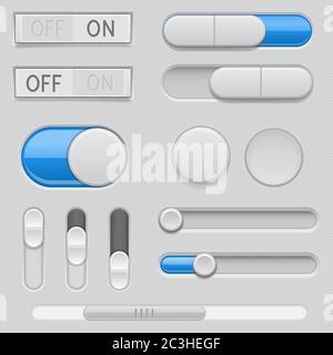 Gray web buttons with blue design elements Stock Vector