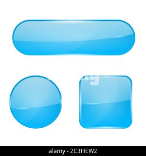 Blue glass buttons. Web 3d shiny icons Stock Vector