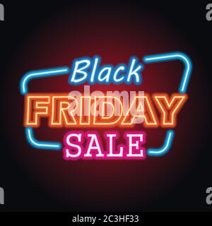black friday day sale with neon sign effect for black friday day event. vector illustration Stock Vector