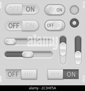 Gray web buttons. Push buttons and sliders Stock Vector