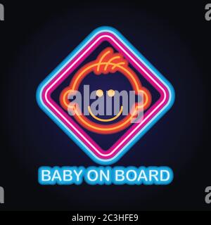 baby on board with neon light effect. vector illustration Stock Vector