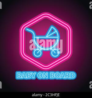 baby on board with neon light effect. vector illustration Stock Vector