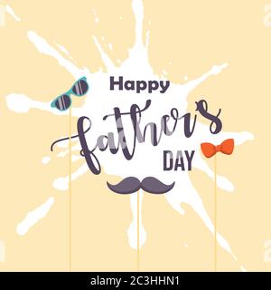 Happy father's day poster illustration vector. fathers day card illustration with bow. shades and mustache Stock Vector