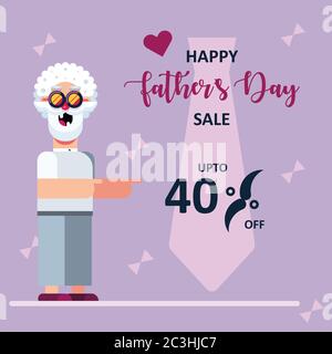 Happy Father's Day sale discount banner with father figure, vector illustration Stock Vector