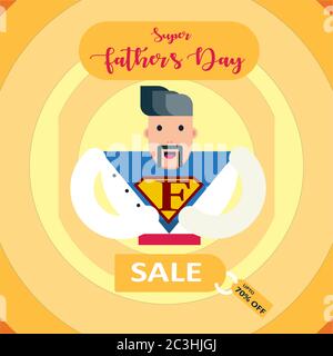 Father's Day, super father, super sale banner, vector illustration Stock Vector
