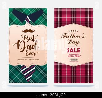 Best dad ever and father's day sale with discount, combo poster, vector illustration Stock Vector