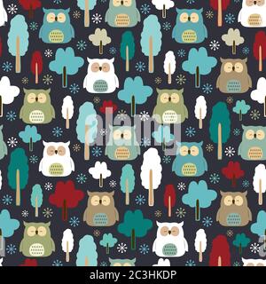 Seamless owl pattern. Stock Vector