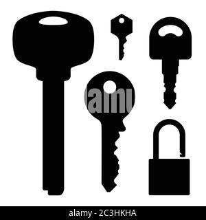Set of keys and lock. Vector illustration Stock Vector