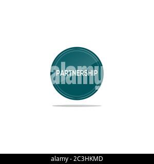 Writing partnership in a turquoise circle. There is a circular glass in front of the partnership article. Stock Vector