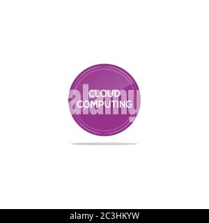 Writing cloud computing in a purple circle. There is a circular glass in front of the cloud computing article. Stock Vector