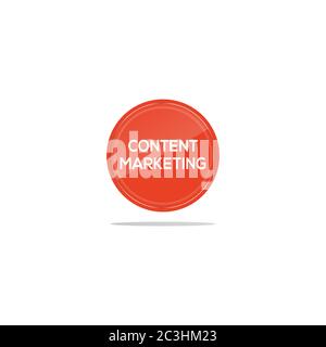 Writing content marketing in a orange circle. There is a circular glass in front of the content marketing article. Stock Vector