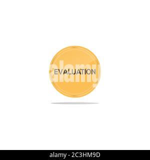 Writing evaluation in a cream circle. There is a circular glass in front of the evaluation article. Stock Vector