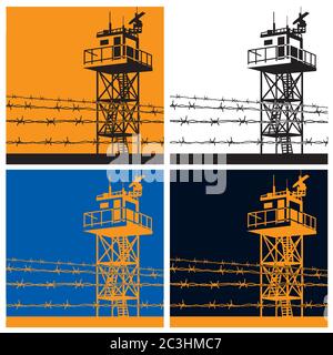 Vector illustration on the theme of frontiers. watchtower or observation tower Stock Vector