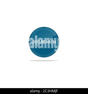 Writing job search in a blue circle. There is a circular glass in front of the job search article. Stock Vector